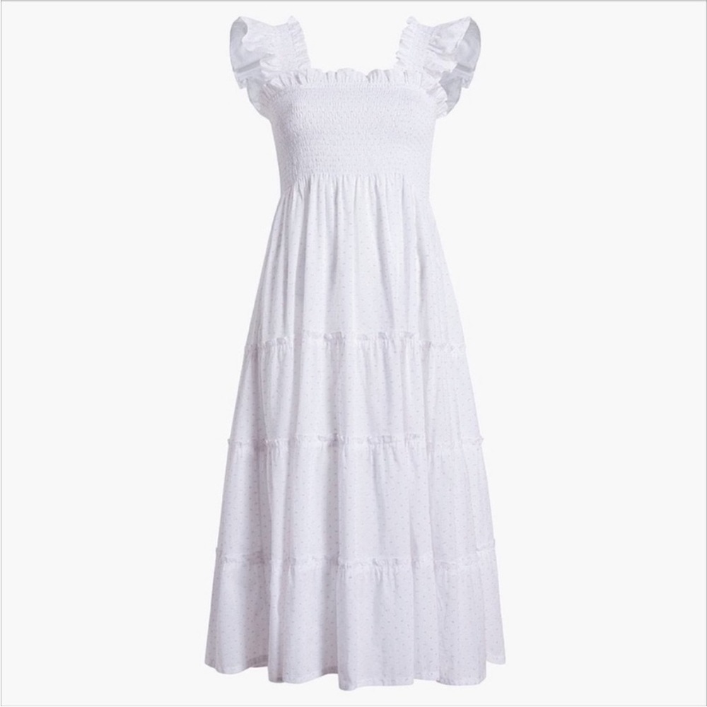 Hill House White Eyelet Midi Dress with Ruffled Straps
